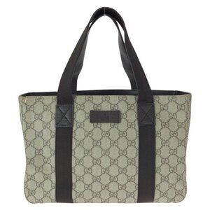 Gucci GG Pattern Khaki Dark Brown Supreme Canvas Leather Tote